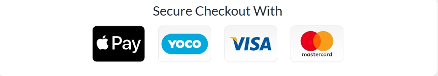 Secure checkout with Apple Pay, Yoco, Visa and Mastercard
