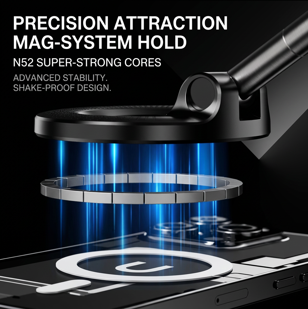 Exploded view of the TwistLock Pro Kit N52 magnet ring aligning with a phone